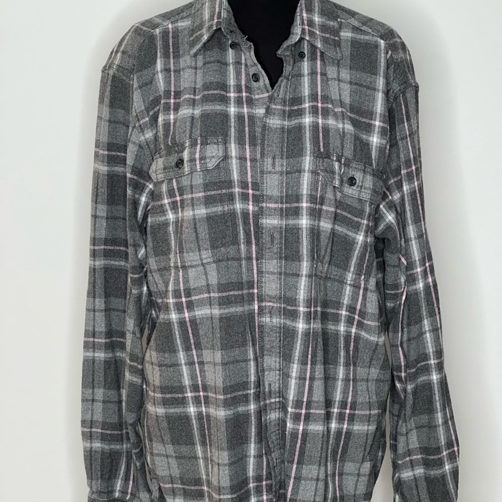 George Gray and Pink Plaid Flannel Shirt